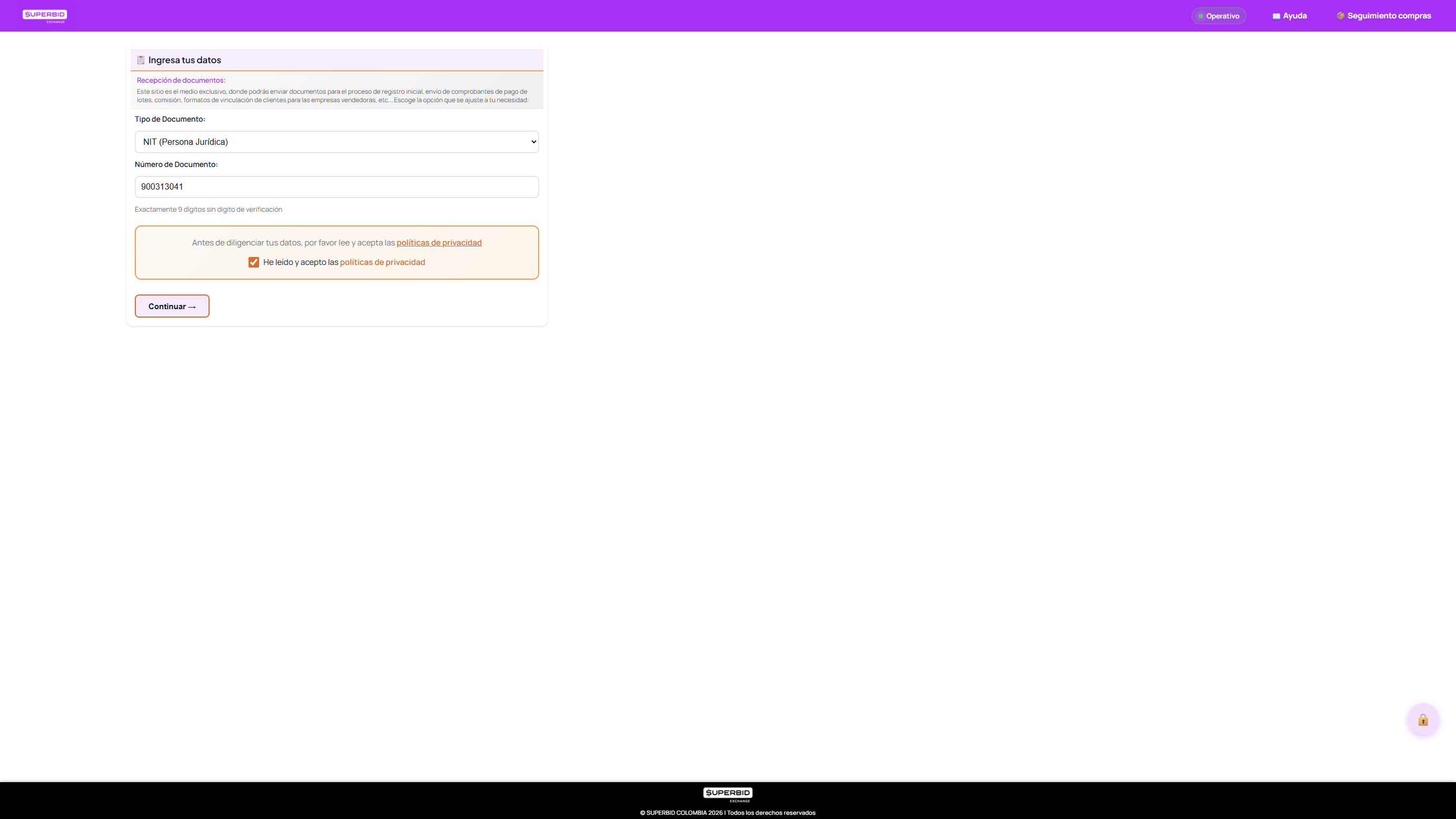 Formulario de identificacion con datos completos y privacidad aceptada