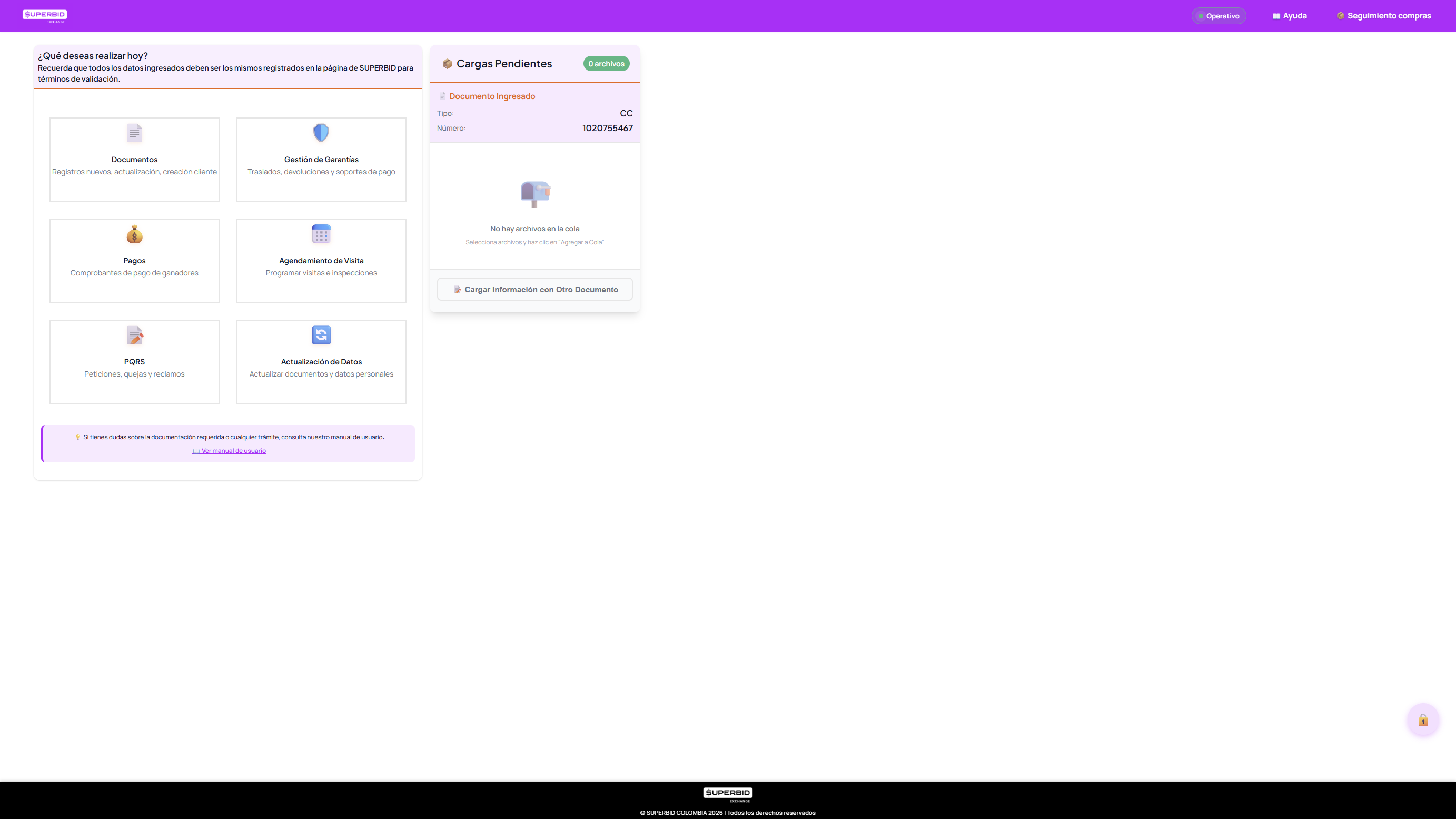 Menu principal con las 6 categorias del portal