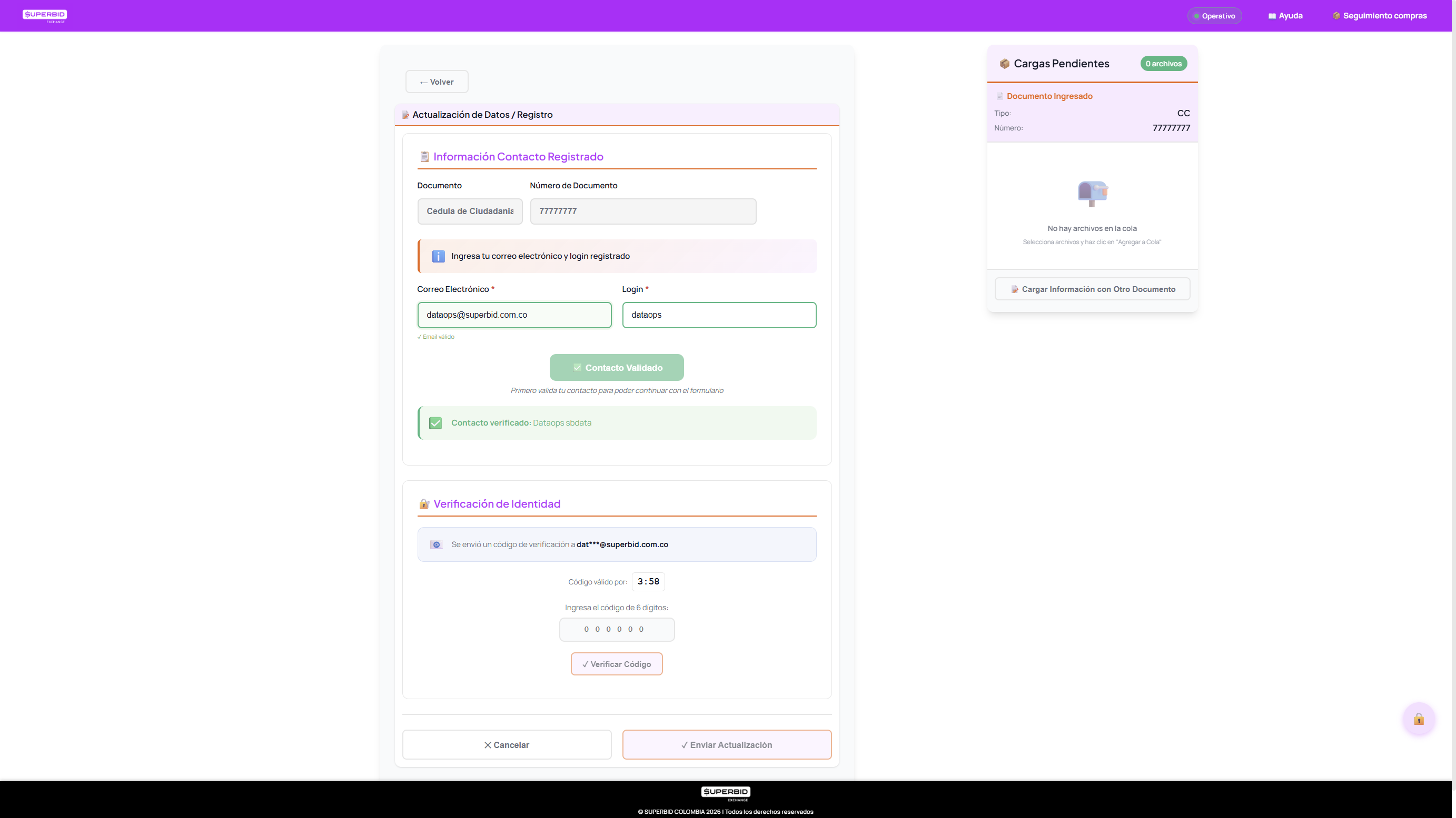 Pantalla inicial del flujo de actualizacion