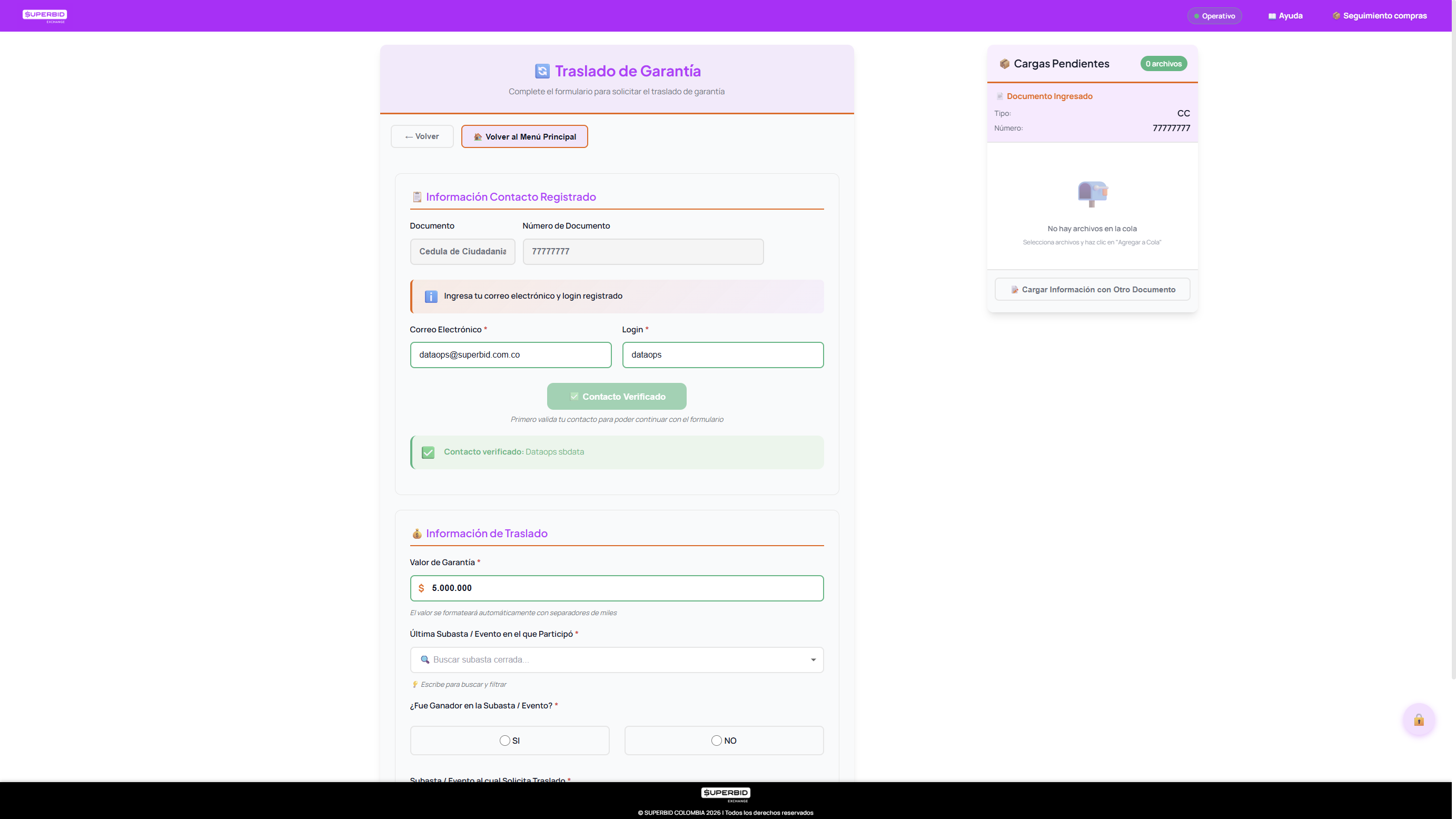 Formulario de traslado de garantia