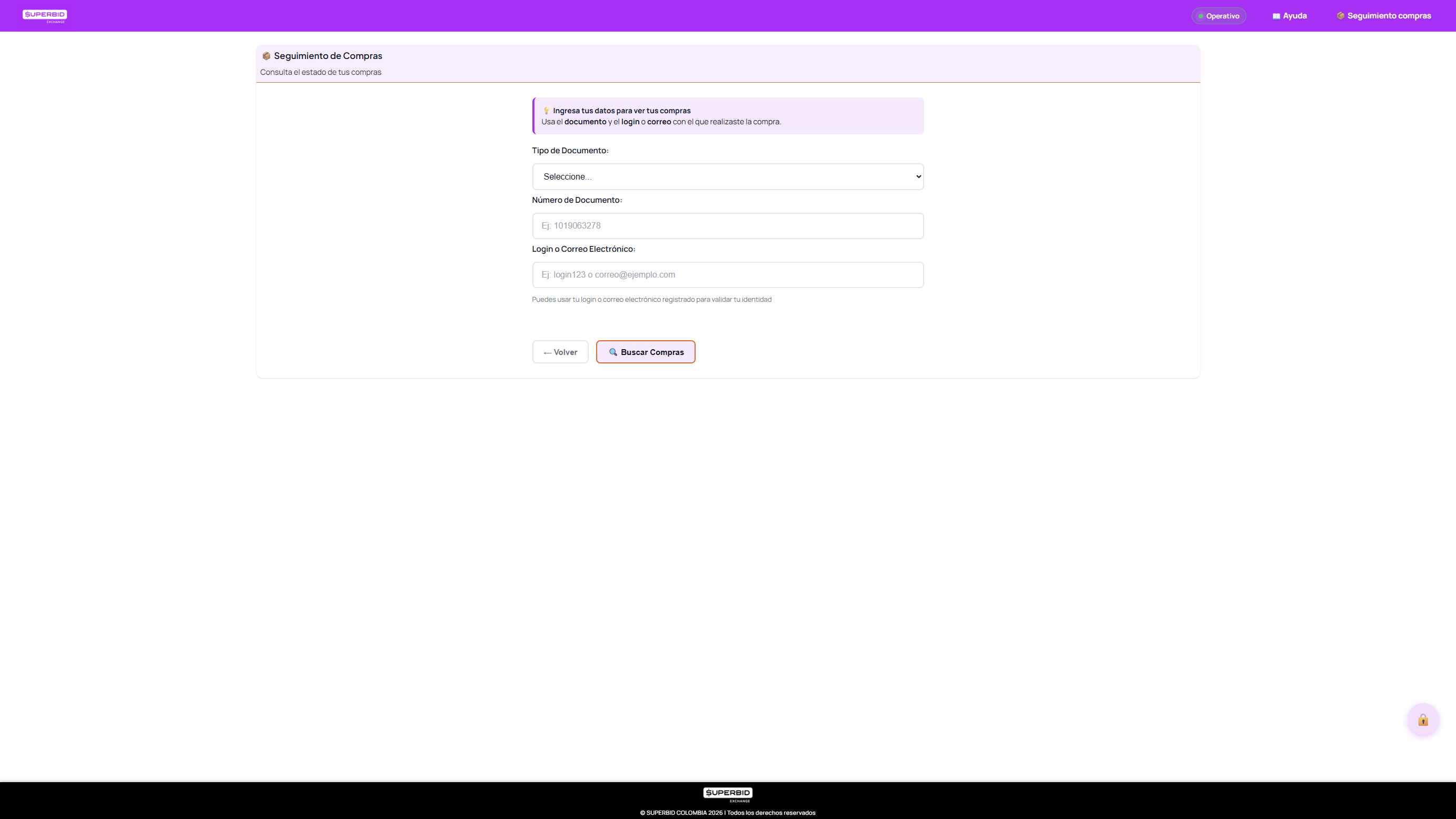 Pantalla de validacion de identidad para seguimiento